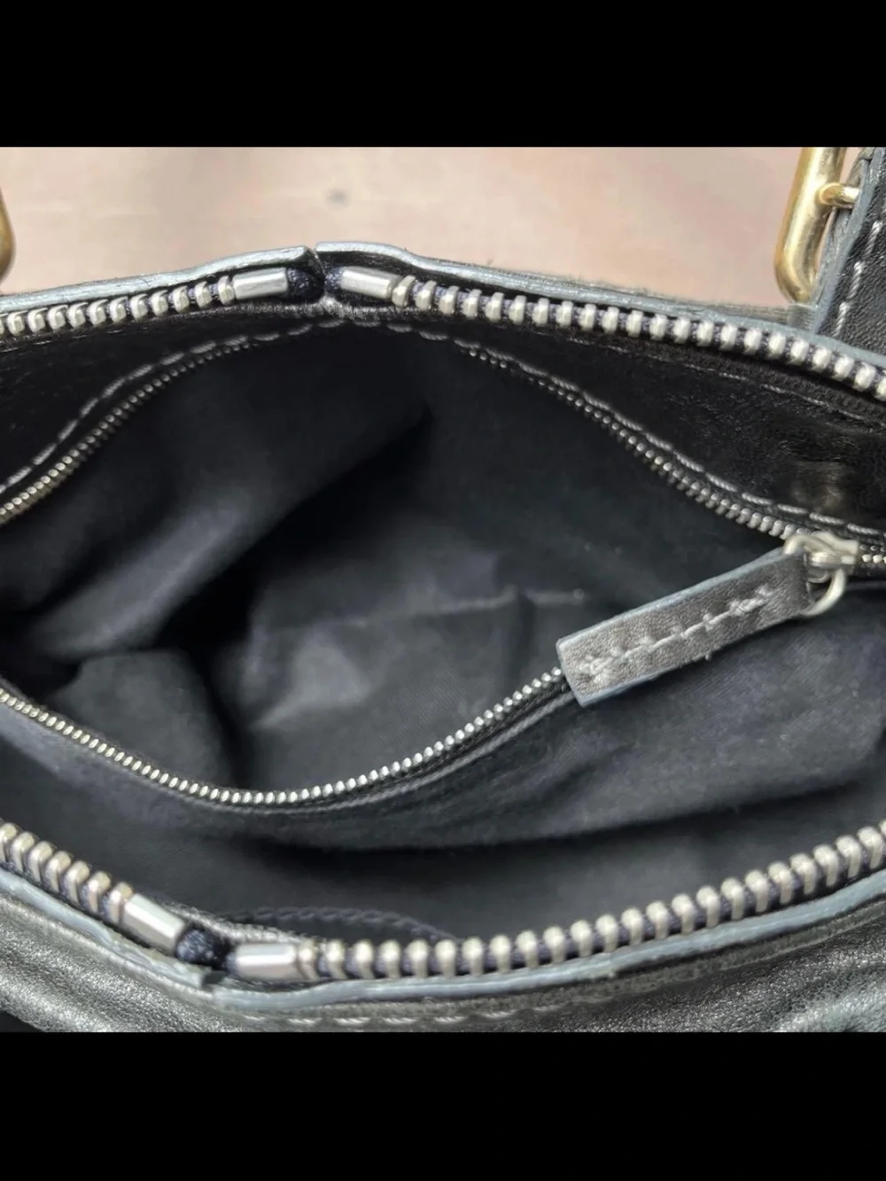 Chloe Black Leather Satchel with Brass Chain Detail